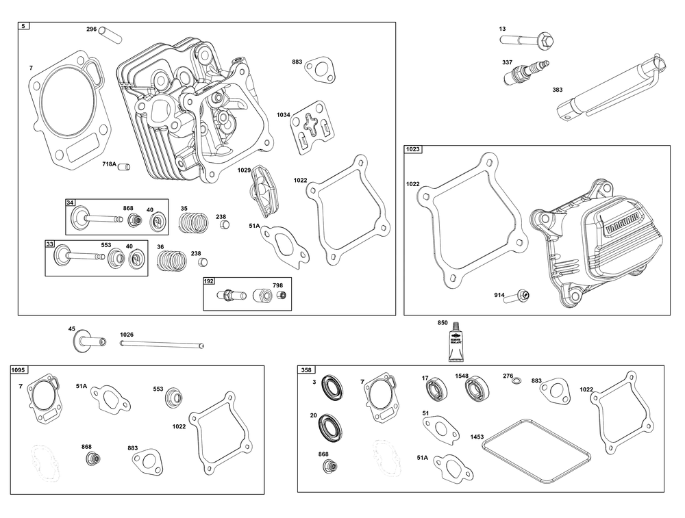 Cylinder Head Group Diagram and Parts List for 12V337-0167-F1 100000 - 19Z999 Briggs and Stratton Engine